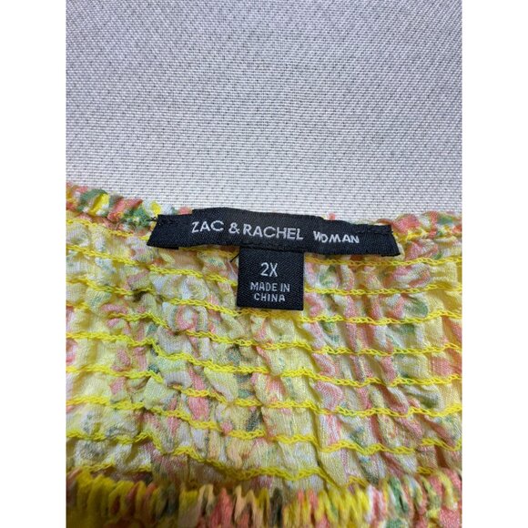 Zac & Rachel Off Shoulder Blouse Top Womens 2X Yellow Paisley Floral Smocked - Picture 2 of 13